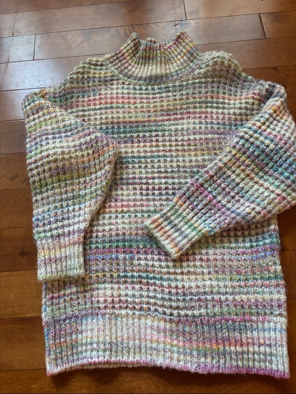 Topshop Pastel Multistripe Waffle Turtleneck Sweater